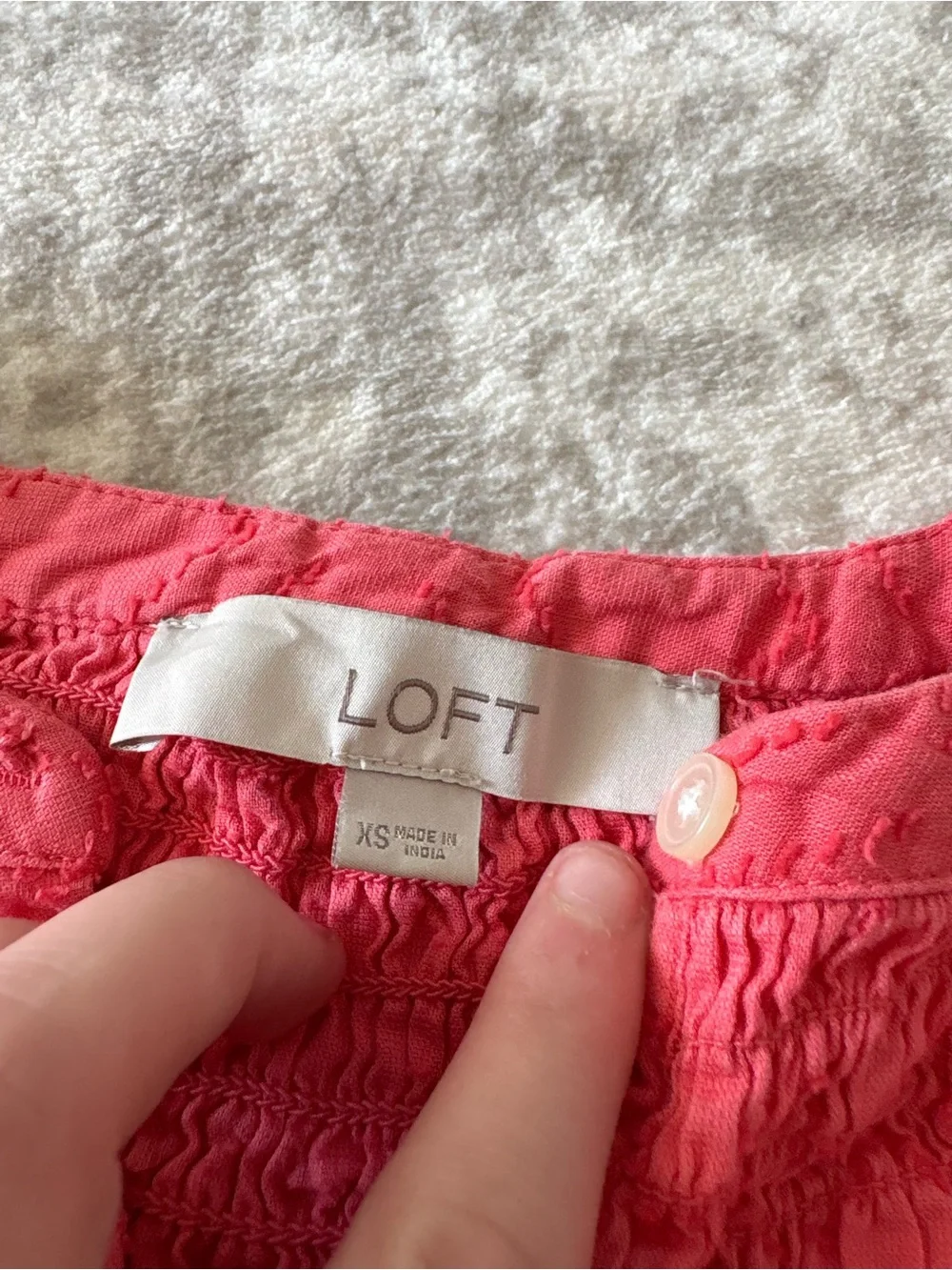 LOFT Coral Smocked Yoke Puff-Sleeve Blouse